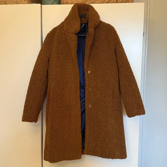 J.Crew Tan/ brown Sherpa Jacket with Navy Lining size medium - Picture 1 of 5